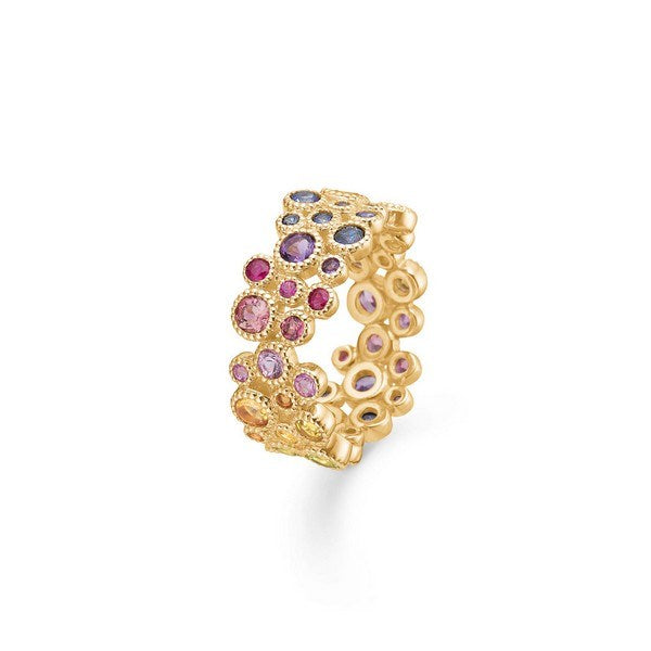 Luxury Rainbow ring fra Mads Z i 14 karat guld med flerfarvede ædelstene i runde facetter.